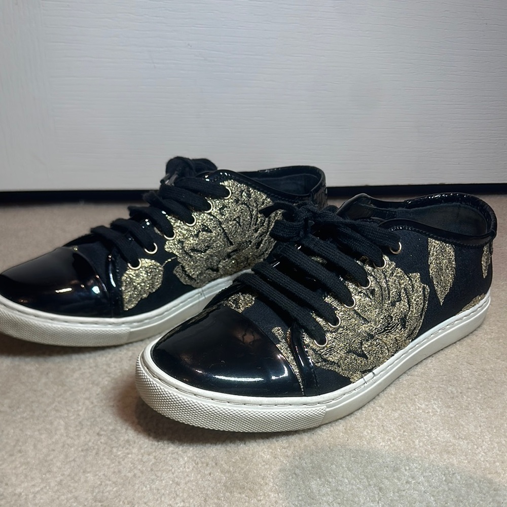Carolina Herrera Black and Gold Floral Sneakers